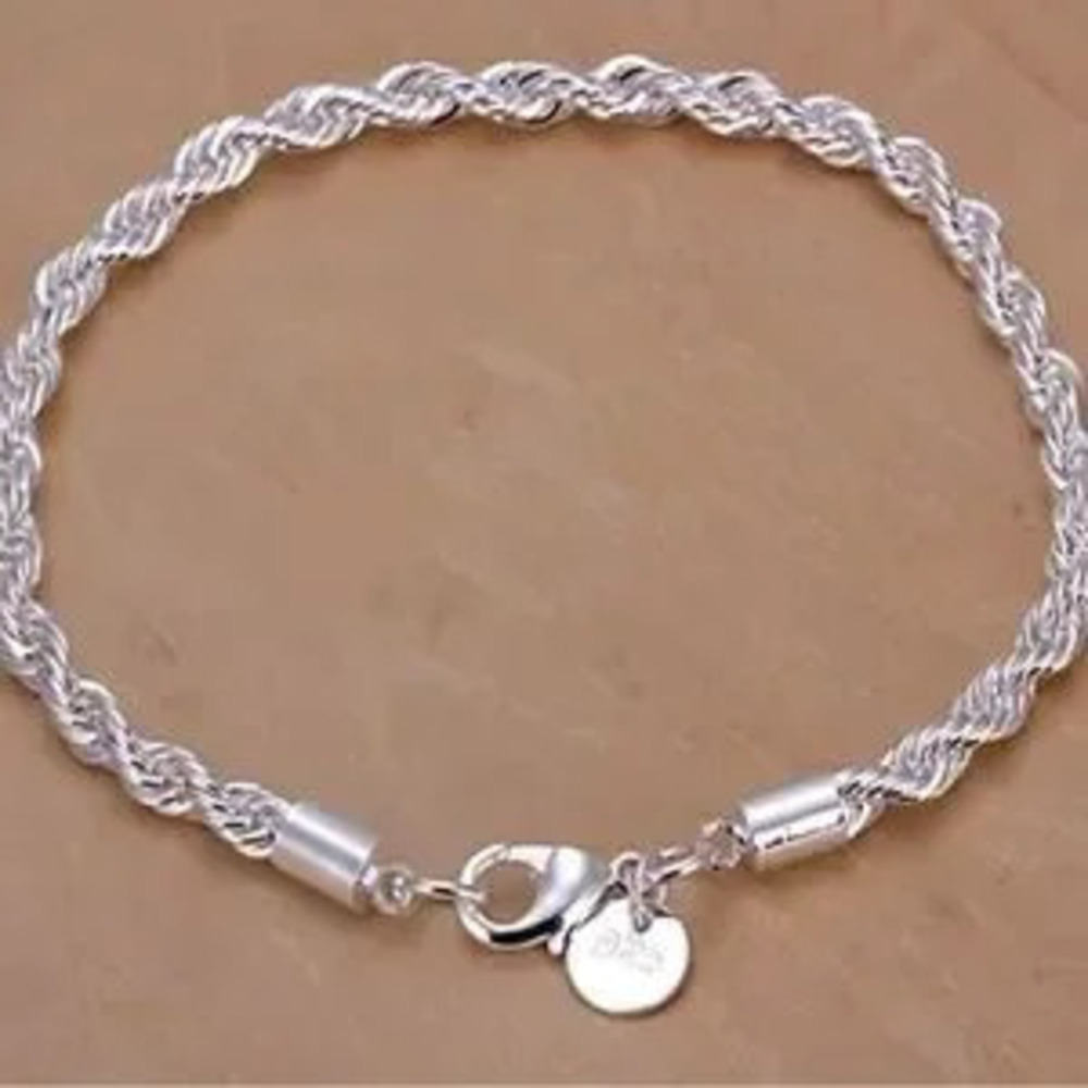 4MM Women Men chainTwisted Rope Silver Bracelets 8